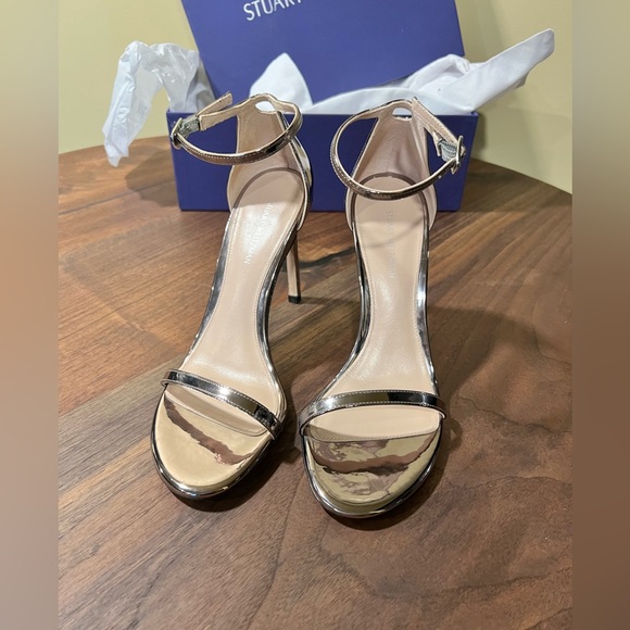 Stuart Weizman Nudist II Sandal Stiletto in Pewter - Picture 8 of 11